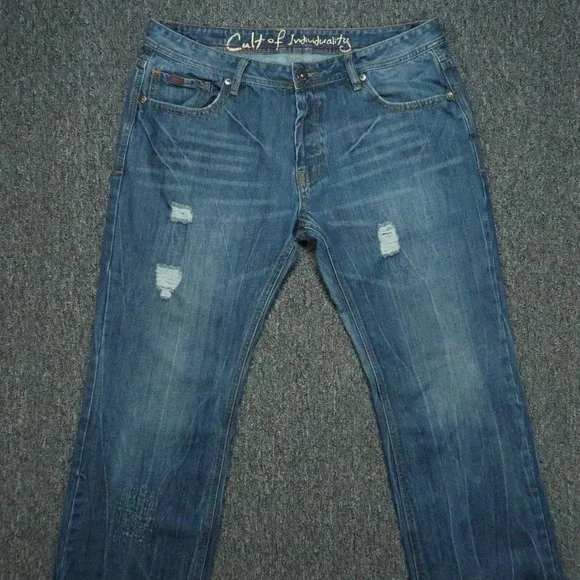 Cult Of Individuality Jeans Mens 38x34 Blue Hagen Straight Leg Distressed‎ Denim